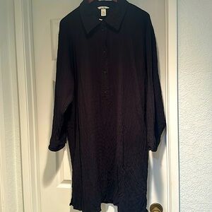 H&M cotton dark black crinkle texture tunic long sleeve shirt dress NWT